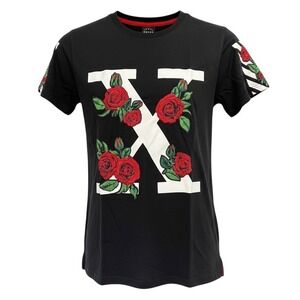 KRISP NYC Black Roses Graphic Shirt Sz Small Short Sleeve Cotton Blend (AA37